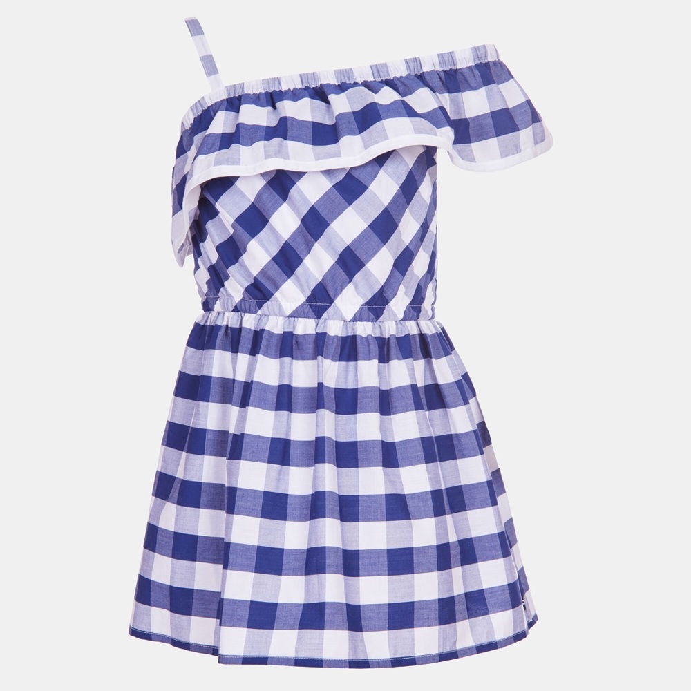 Girls Nautica gingham one shoulder dress